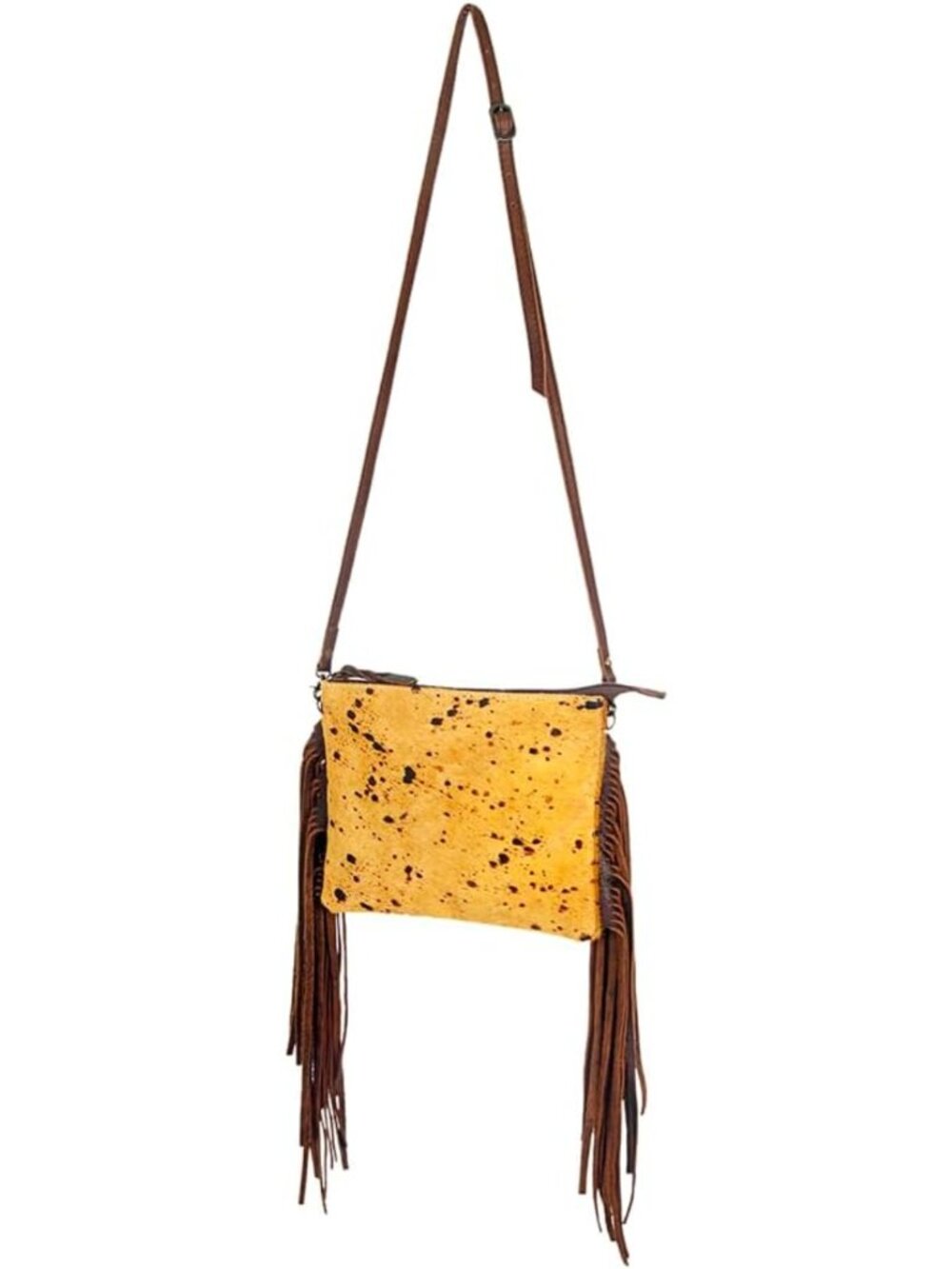 Stylish Western Crossbody Bag - Genuine Hair-On Cowhide Leather, Fringed